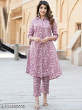 Rayon printed straight kurta set with viscose rayon pants, new stylish design for women, three-quarter sleeves, Indian origin