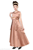 Sleeveless silk embroidered net ethnic gown dress for kids, vibrant Indian traditional outfit