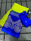 Green and yellow patterned moss foil saree, pouch