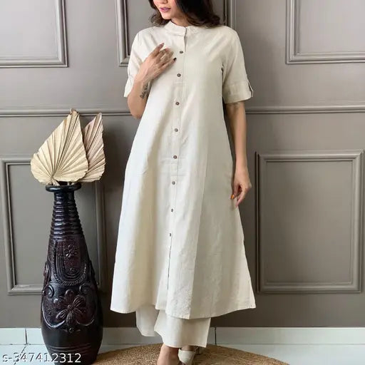 Cotton Aline Kurti Set with Palazzos - Indian designer khantha fine cotton outfit