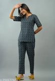 RAAKA cotton printed V-neck night suit for women & girls - Loose, comfortable loungewear, stylish design, Indian origin