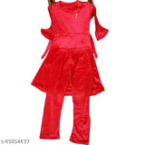 Acrylic A-line solid pink winter kurta with palazzo pants, long sleeves, warm winter woolen fabric