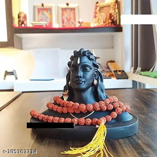 Adiyogi, black stone idol with Rudraksha beaded mala, Adiyogi car dashboard Shiva idol, Shiva God statue, Adiyogi Shivalinga with Rudraksh