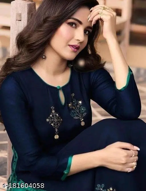 Rayon embroidered kurta set with palazzo, women's festive party wear in various sizes