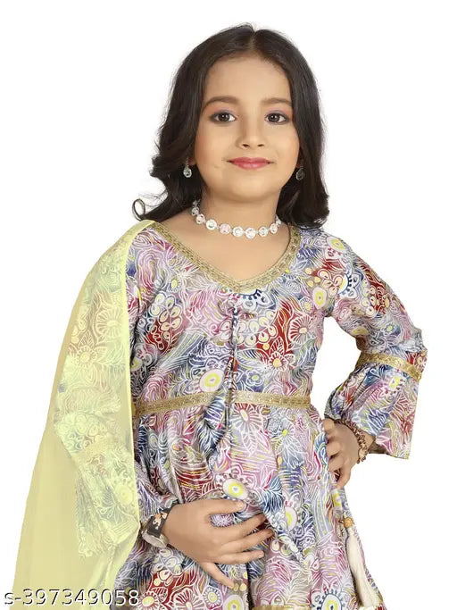 Limited Edition Kora Muslin Sharara Set for Girls - Vibrant Printed Indian Ethnic Wear, 4-11 Years, Traditional Design, Comfortable Fit
