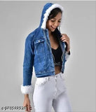 XL solid denim women's hood jacket from India