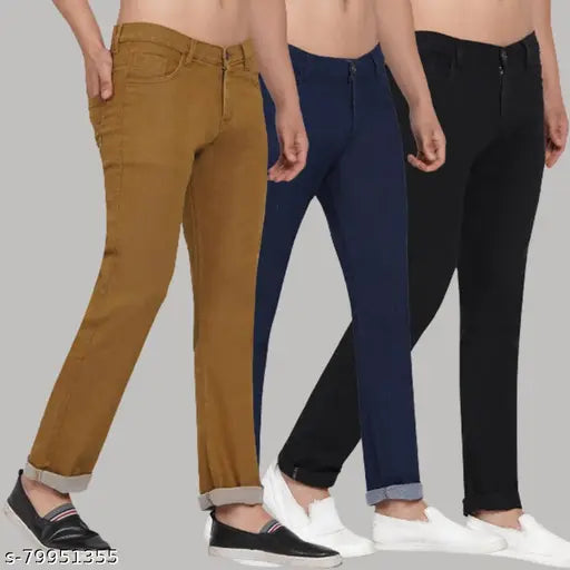 Slim fit, black cotton blend men's jeans pack 3. 100% pre-shrunk, high stretchability, skin-friendly fabric. Waist sizes: 28, 30, 32, 34, 36, 38, 40. Made in India for quality and affordability