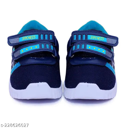 Sky blue and black sports running sneakers with LED lights on top