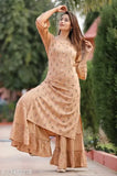 Brown printed daily wear kurta set with sharara