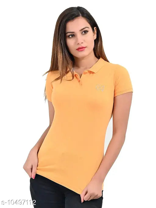 Plush women's cotton blend half sleeve t-shirt, solid color in collar regular fit style (PT004), made in India