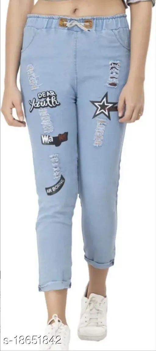Stylish printed denim jeggings for women, size 28/30 (India)