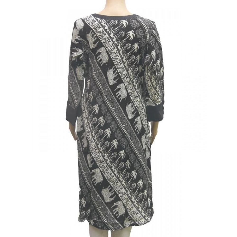 Black rayon XL kurtis, breathable and stylish women's clothing with mandarin collar and 3/4 sleeves