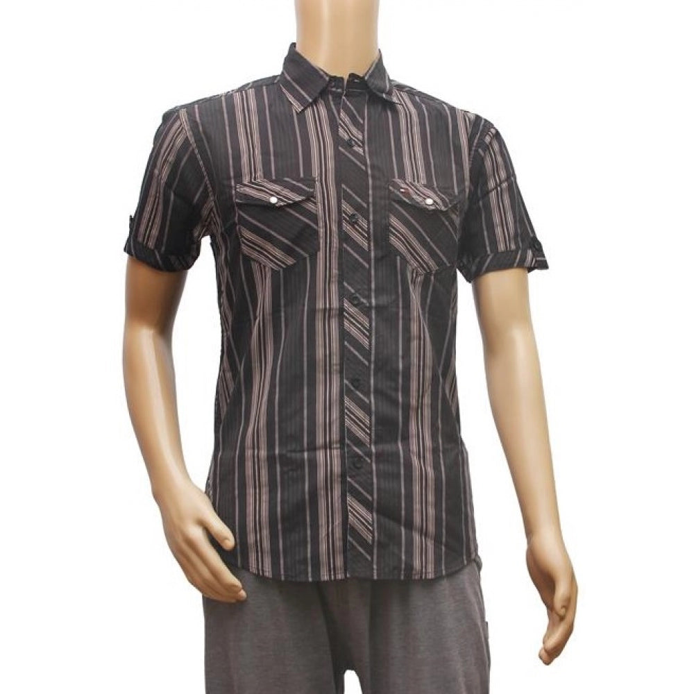 Black & grey poly casual men's shirts, regular neck, half sleeve for stylish wardrobe essentials
