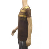Brown cotton V-neck half sleeve men's printed t-shirt (XS) - fashionable menswear on hanger