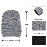 Grey knit slouchy beanie cap for men and women. Extra soft fur lining