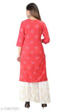 Pink rayon slub kurta, knee-length, long sleeves, traditional sharara pants