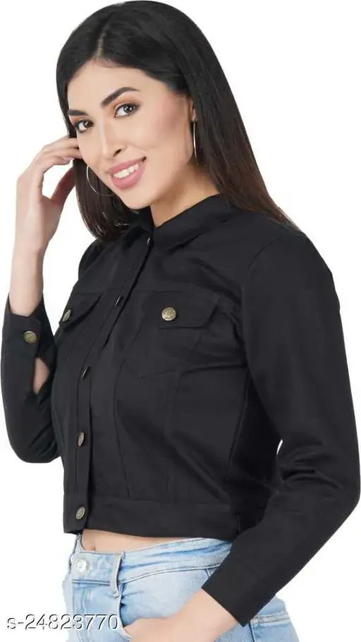 Denim three-quarter sleeve women's coat, classy and solid color, size S-XL