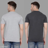 Geum Men's Printed Round Grey Melange Tshirts Pack 2