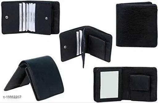 Solid faux leather tri-fold wallet, top-selling men's compact wallet with ID window and coin pocket. FancyTrendy Men's Wallet for men, India origin." (125 characters)