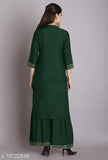 Green rayon straight kurta, Angiya brand, lace border, designed for women's festive wear