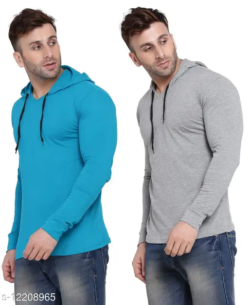 Aqua blue cotton blend short sleeve t-shirts pack for men, solid design from Geum, India" (103 characters)