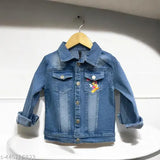 Girls' light blue denim Minnie Mouse jacket with button closure and jean-like pockets