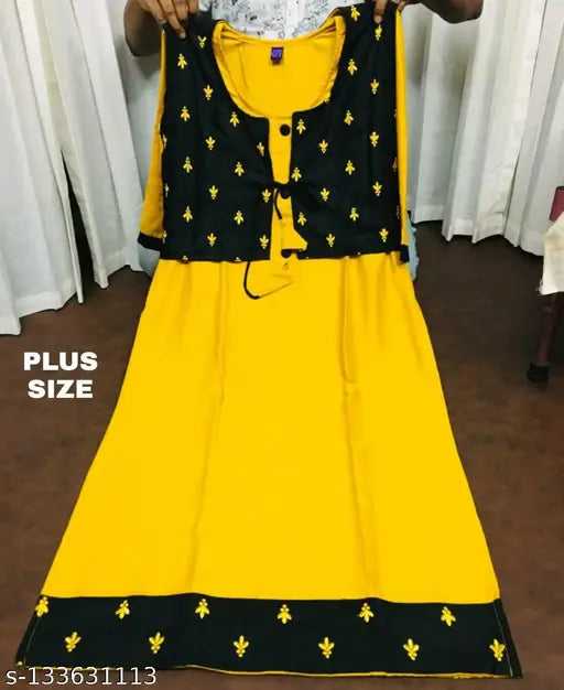 Plus-size rayon slub kurta with detachable embroidered jacket, 100% quality, India