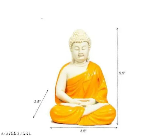 Orange resin meditation Buddha statue, handcrafted Polymarble figurine, Indian artifact decor piece (55inch)