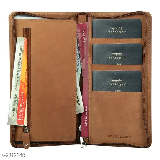Leather khaki passport holder, solid net design by Style Shoes. Free size, great for travel accessories
