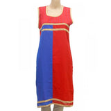 Women's Rayon synthetic kurti (Red, Blue), breathable short-sleeved V-neck top with 38" length on model