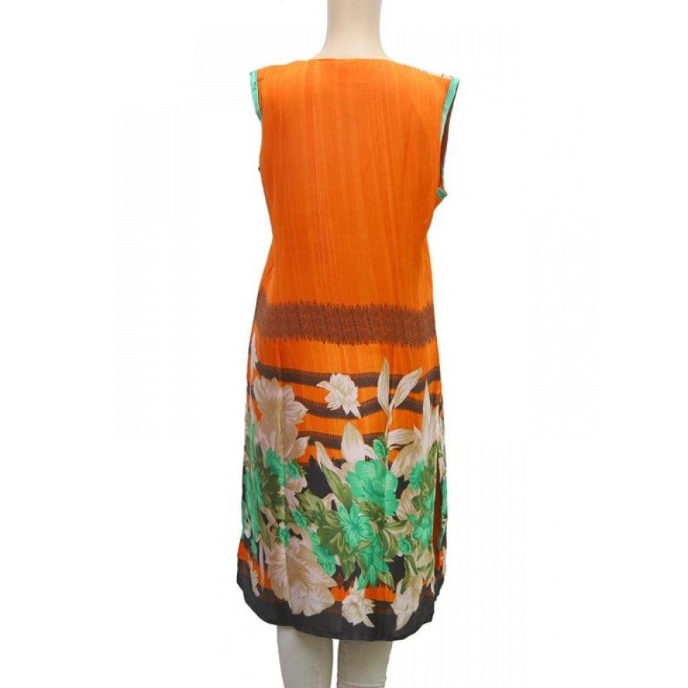 Orange & multi-colored rayon kurtis for women, 3/4 sleeve with mandarin collar, breathable fabric