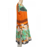 Orange & Multi Rayon Women's Kurtis (L), breathable 40, 37-length mandarin collar with 3/4 sleeves