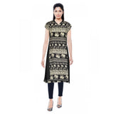 Black rayon women's kurti with round neck, short sleeves (Size L)