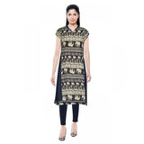 Blue rayon kurtis for women, breathable faux chiffon top with full sleeves, round neck design