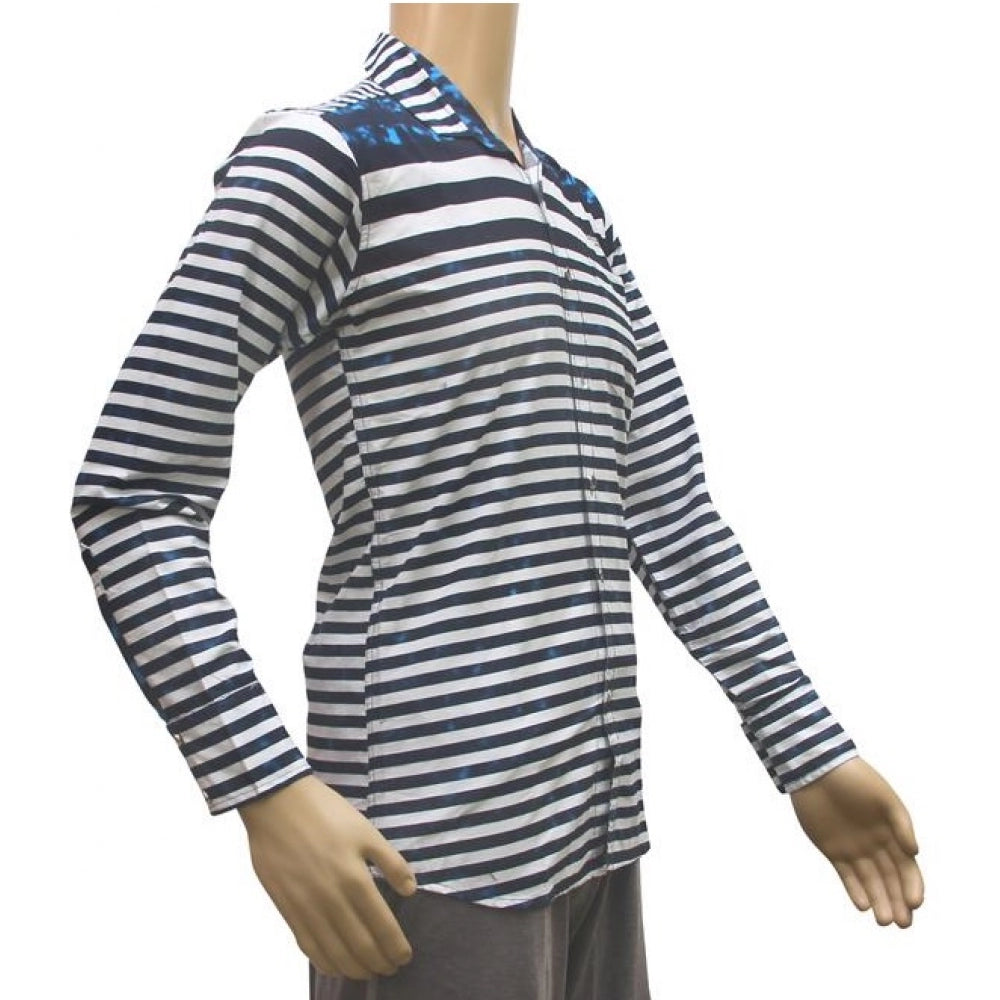 Blue & White Cotton Casual Men's Shirts (XS), regular fit with full sleeves on hanger