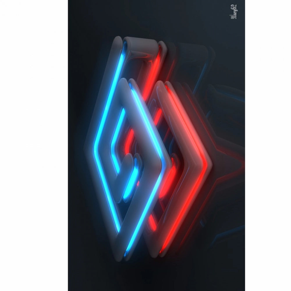 3D Lighting Effect Mobile case cover, blue & red, plastic, geometric design.