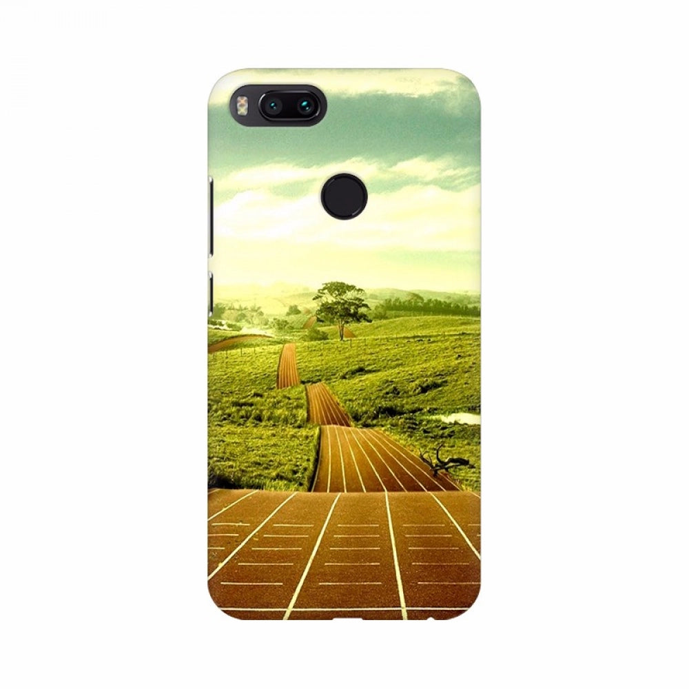 Green Digital Art mobile case with village and race track design, lightweight and scratch-resistant, fits all phone models