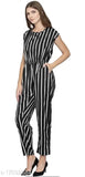 Striped crepe jumpsuit, short sleeves, size XS-XXXXL, made in India