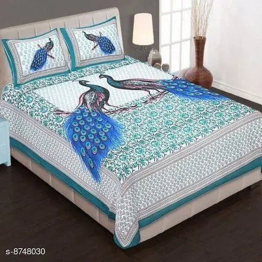 Jaipuri Traditional Sanganeri Print 144 TC Cotton Double Size Bedsheet with 2 Pillow Covers