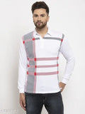 Printed Wild West polo collar white full-sleeve cotton blend T-shirt for men on hanger