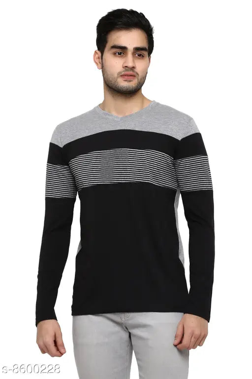 Cotton blend V-neck full sleeve T-shirt, printed net pattern - GENTINO size S (India)
