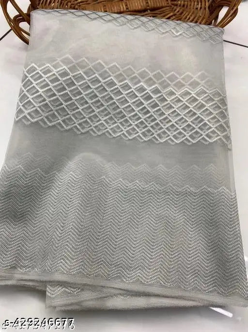 Beautiful organza net saree, free size, embroidered pattern, single piece, India origin