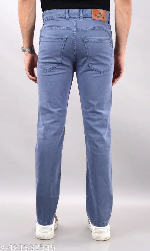 Dark grey men's regular fit jeans with no visible closure or brand details