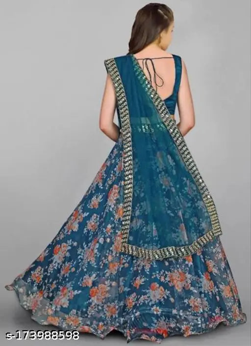 Floral print satin lehenga choli set with matching dupatta, FULPARI for ethnic wear, size 9-14 years