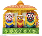 Multicolor marble Lord Jagannath, Balaram, Subhadra religious idols for home décor and car dashboards - 9cm (India)