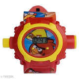 Red and yellow kids watch with character design, adjustable strap