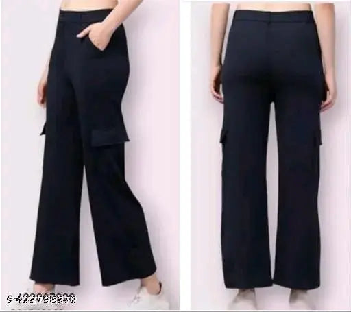 Black cotton long pants with a front pocket and pentagonal cutouts