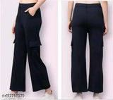Black cotton long pants with a front pocket and pentagonal cutouts