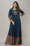 Dark blue embroidered kameez with red trim