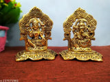 Metal Laxmi Ganesh set, temple puja & home decoration, 12cm x 14.5cm x 14.5cm, 360g, Indian God statues for wealth & prosperity